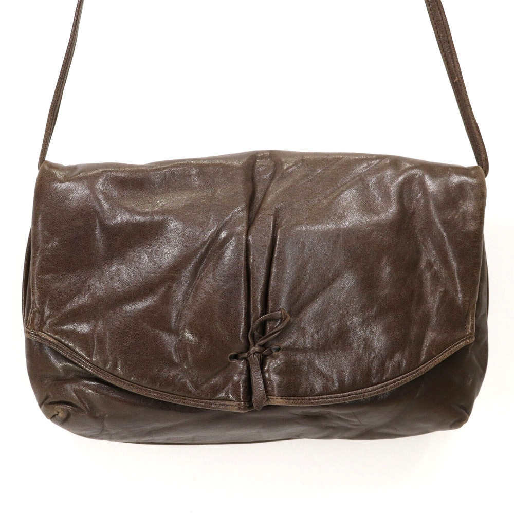 Vtg JH Handbag Women S Puffy Brown Leather Pleats Bow Snap Flap Shoulder Bag